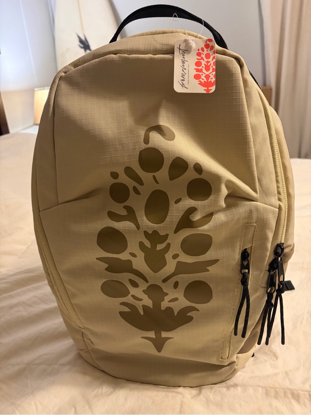 FP Movement by Free People Ranier RipStop Graphic Backpack Beige Tan NWT
